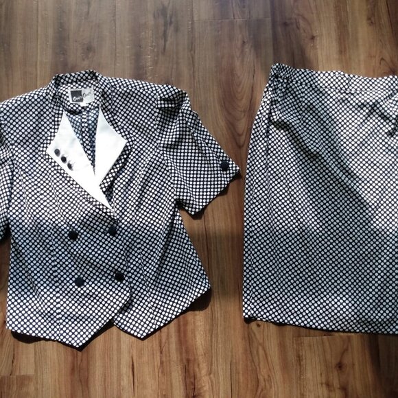 Vintage Top & Skirt Set Polka Dot Size 9 Blue White Two Piece Dress Suit - Picture 4 of 10